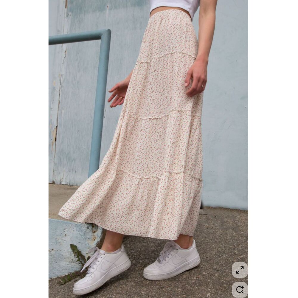 Iconic Brandy Melville Izzy floral Ruffle Long Skirt Ditsy Floral Print Size OS